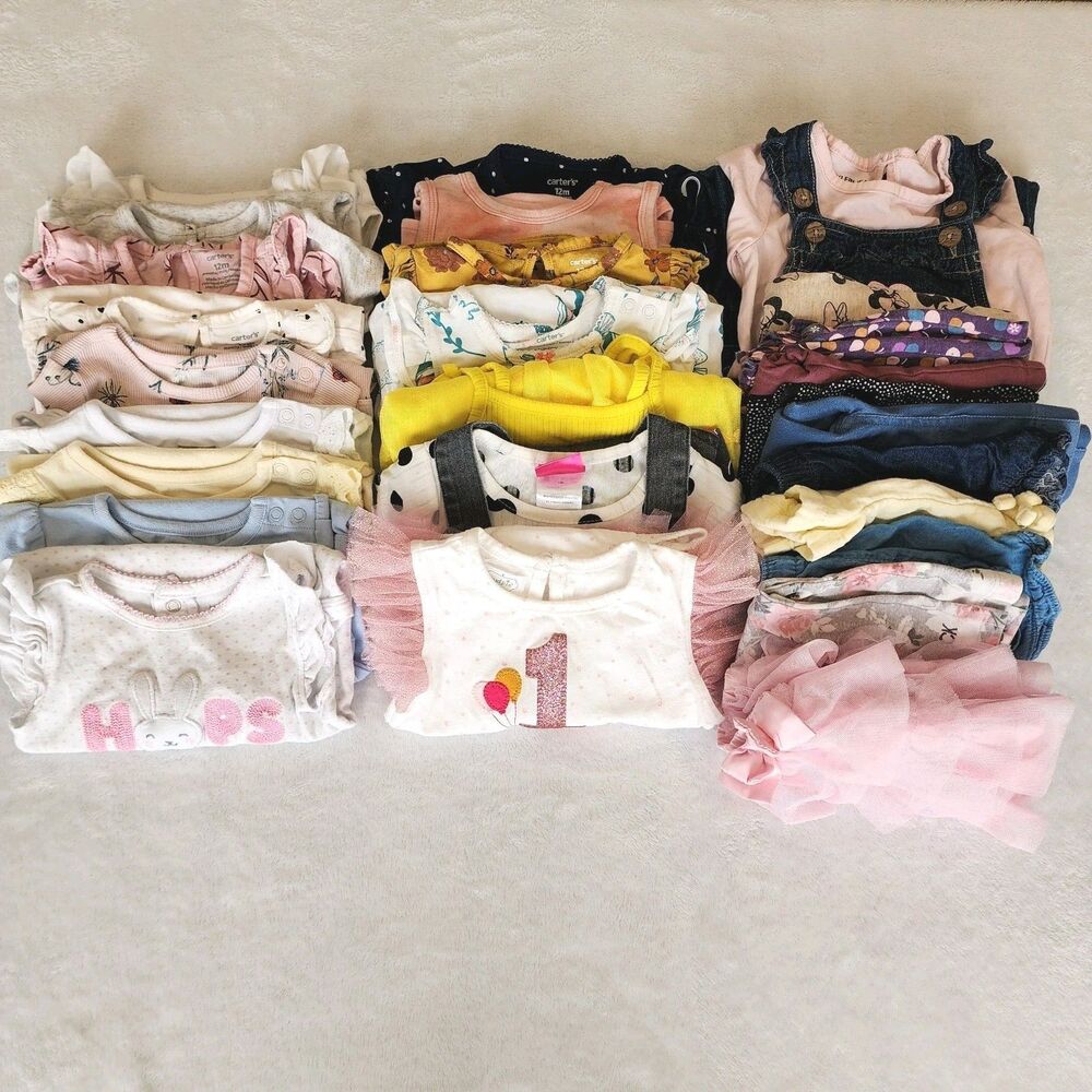 Baby Girl 12 Month Spring Summer Bundle 30 Pieces Shirts Bodysuits Pants Dresses